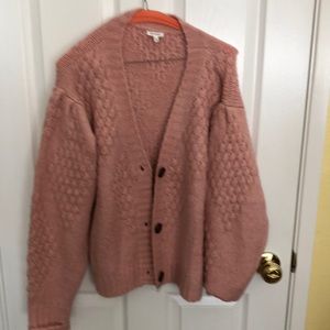 Light pink bubble sleeve button front sweater